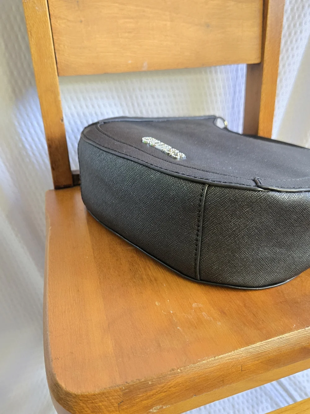 GUESS Black Crescent Shoulder Bag with Gold Logo